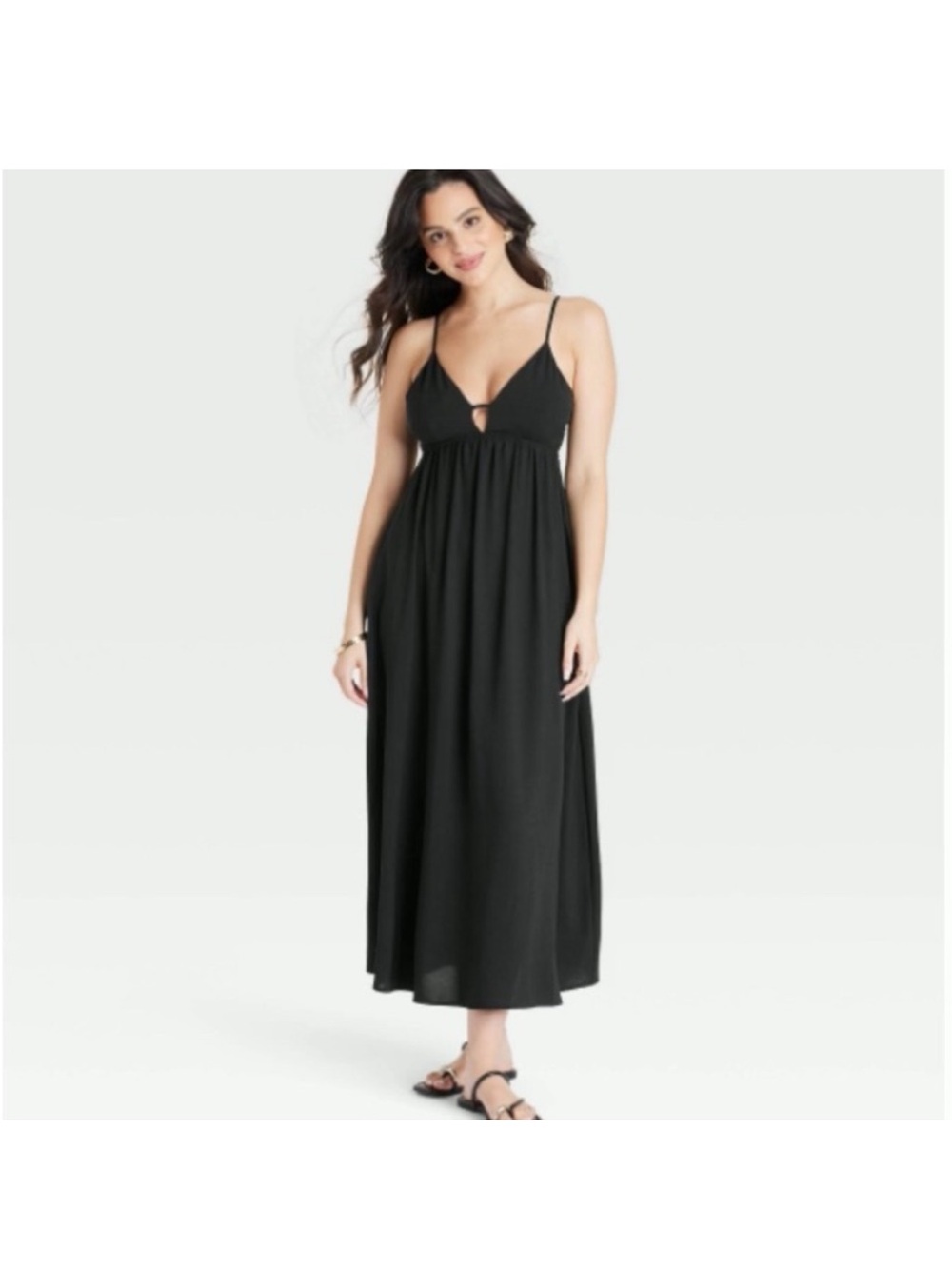 New Day Black Maxi Dress with Adjustable Spaghetti Straps